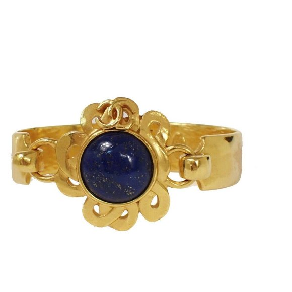 CHANEL CC Lapis Lazuli Bracelet Bangle 97P GHW Blue Accessory Vintage - Picture 1 of 11